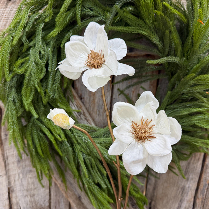 30" White Magnolia Floral Spray, Christmas Magnolia