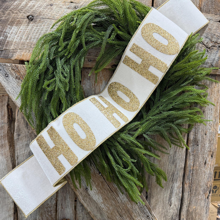 Ho Ho Ho Banner, Christmas Tree Banner, White Velvet Banner for Tree, White Christmas Banner, White and Gold Banner for Tree