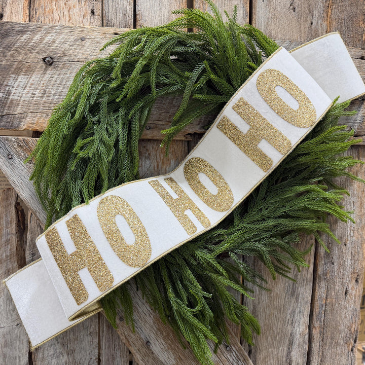 Ho Ho Ho Banner, Christmas Tree Banner, White Velvet Banner for Tree, White Christmas Banner, White and Gold Banner for Tree