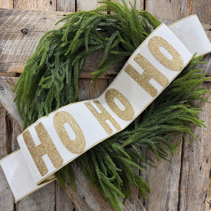 Ho Ho Ho Banner, Christmas Tree Banner, White Velvet Banner for Tree, White Christmas Banner, White and Gold Banner for Tree