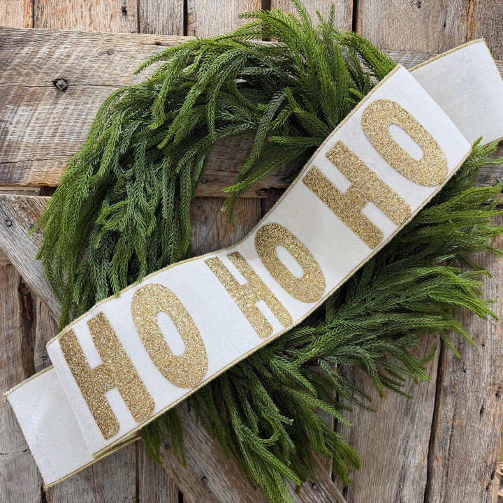 Ho Ho Ho Banner, Christmas Tree Banner, White Velvet Banner for Tree, White Christmas Banner, White and Gold Banner for Tree