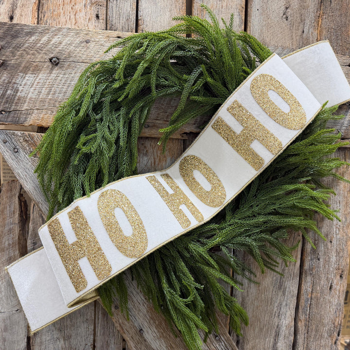 Ho Ho Ho Banner, Christmas Tree Banner, White Velvet Banner for Tree, White Christmas Banner, White and Gold Banner for Tree