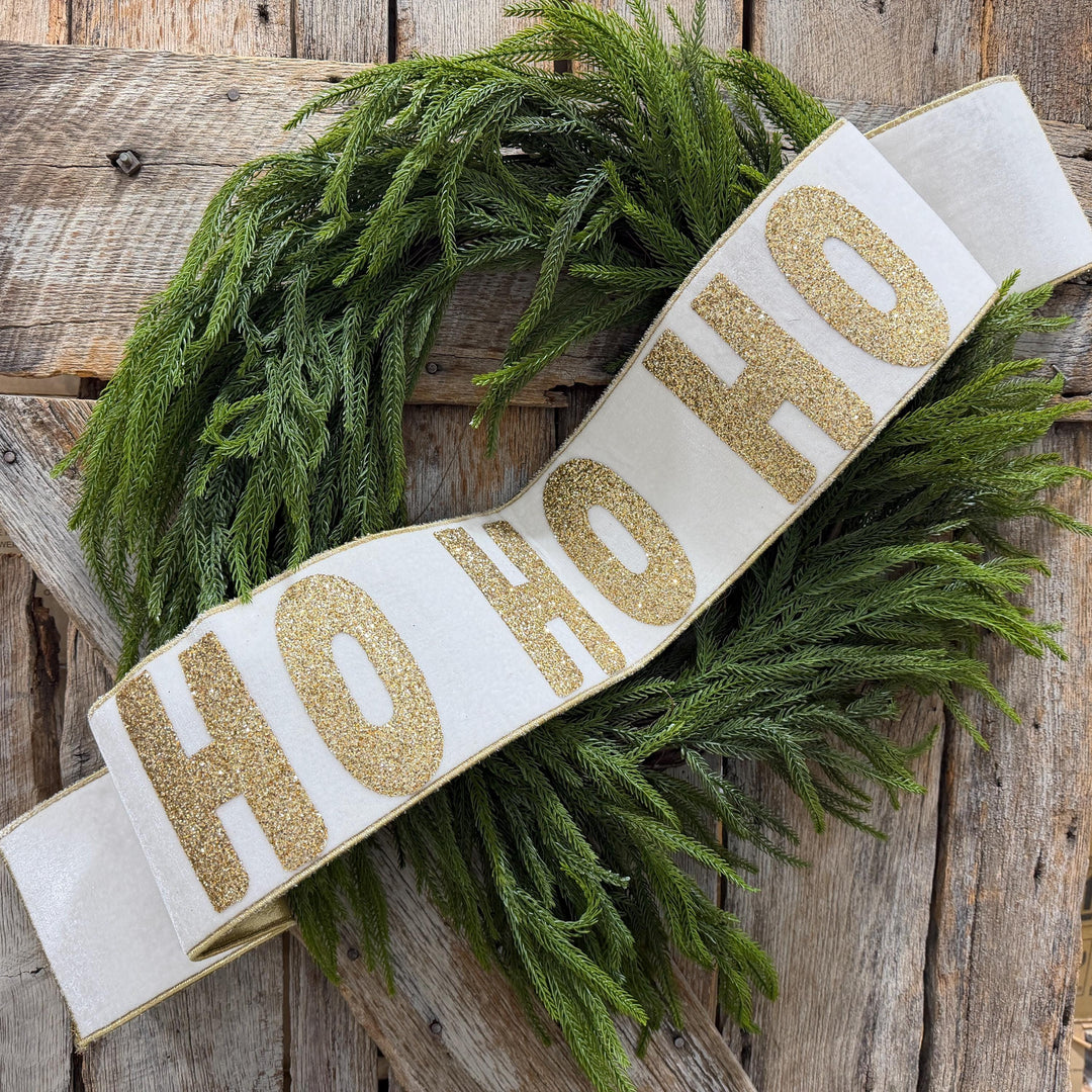 Ho Ho Ho Banner, Christmas Tree Banner, White Velvet Banner for Tree, White Christmas Banner, White and Gold Banner for Tree