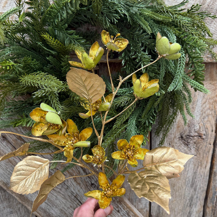 28" Gold Clematis Spray, Gold Christmas Floral