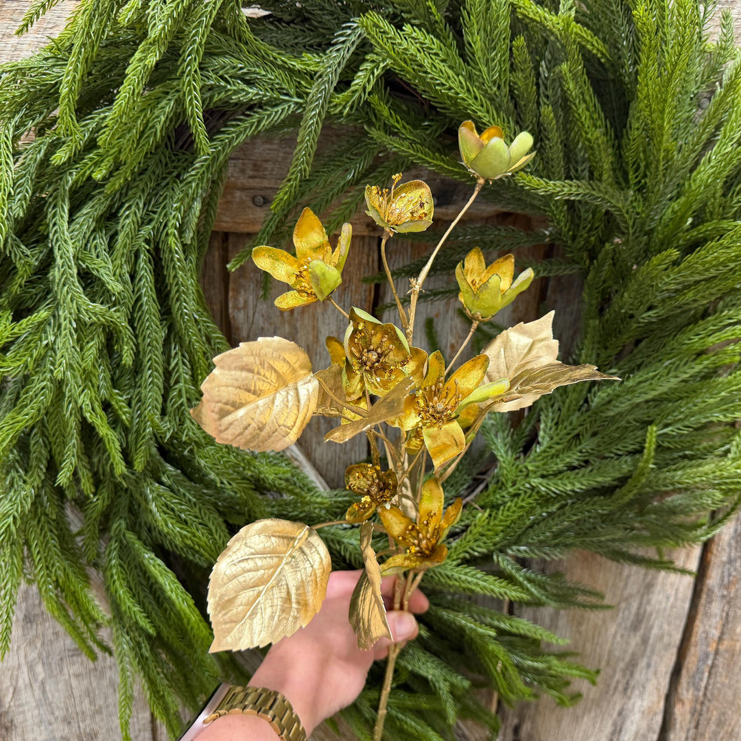 28" Gold Clematis Spray, Gold Christmas Floral