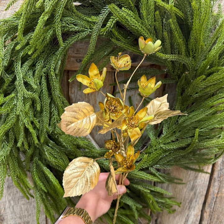 28" Gold Clematis Spray, Gold Christmas Floral