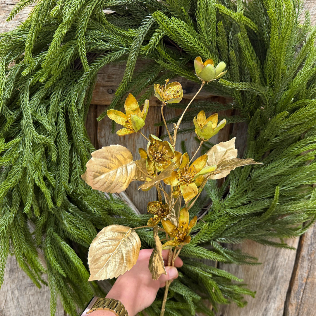 28" Gold Clematis Spray, Gold Christmas Floral