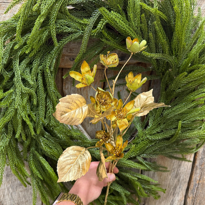 28" Gold Clematis Spray, Gold Christmas Floral