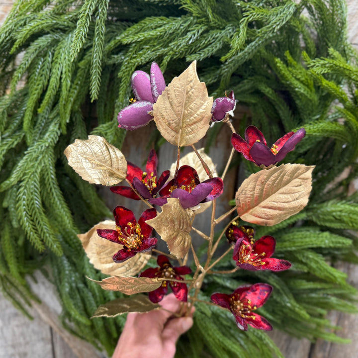 28" Burgundy Clematis Spray, Burgundy Christmas Floral