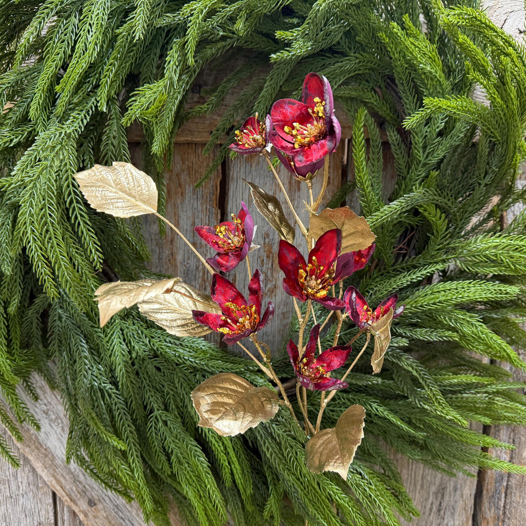28" Burgundy Clematis Spray, Burgundy Christmas Floral