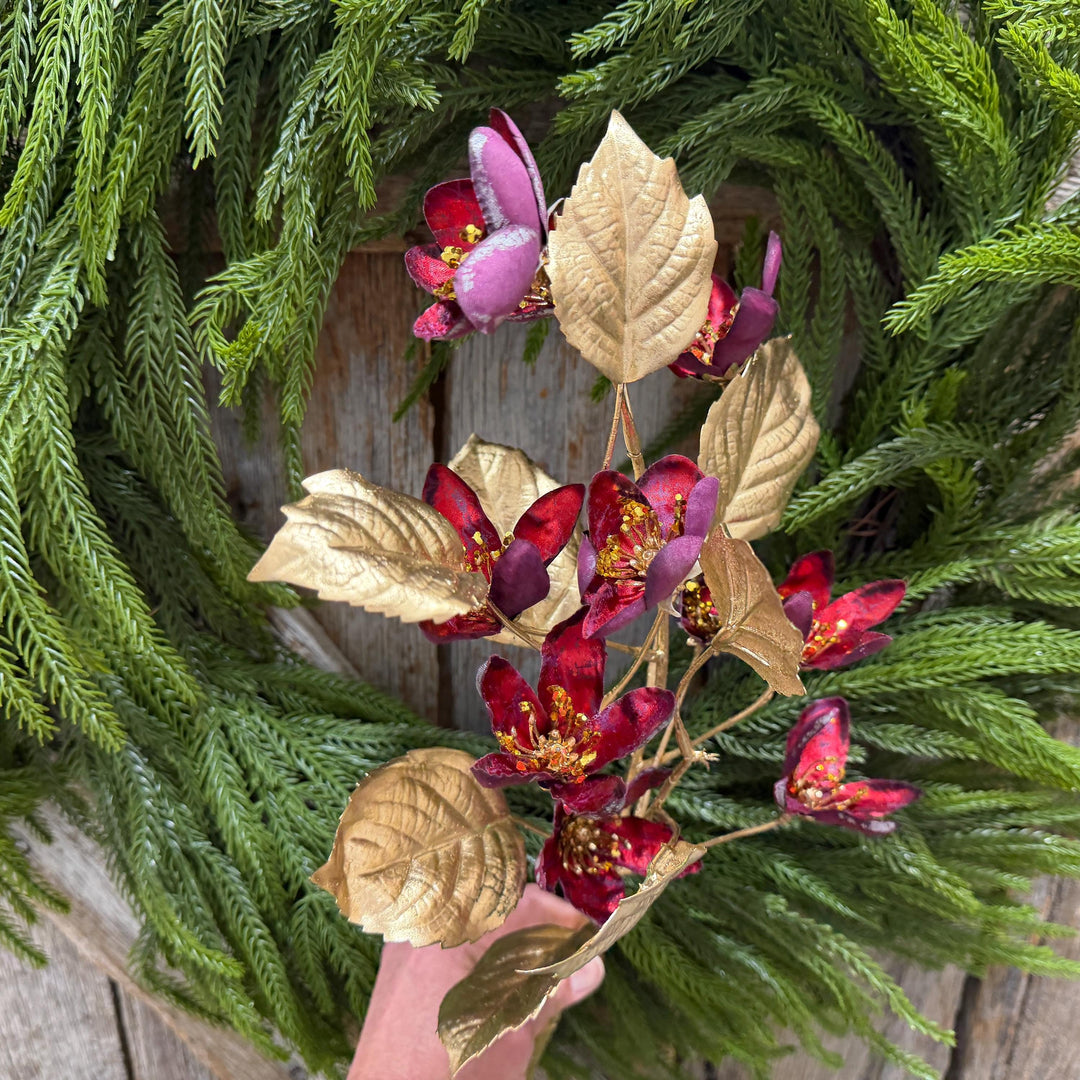 28" Burgundy Clematis Spray, Burgundy Christmas Floral