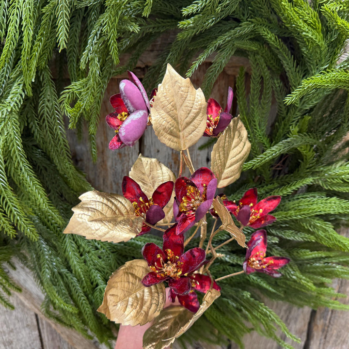 28" Burgundy Clematis Spray, Burgundy Christmas Floral