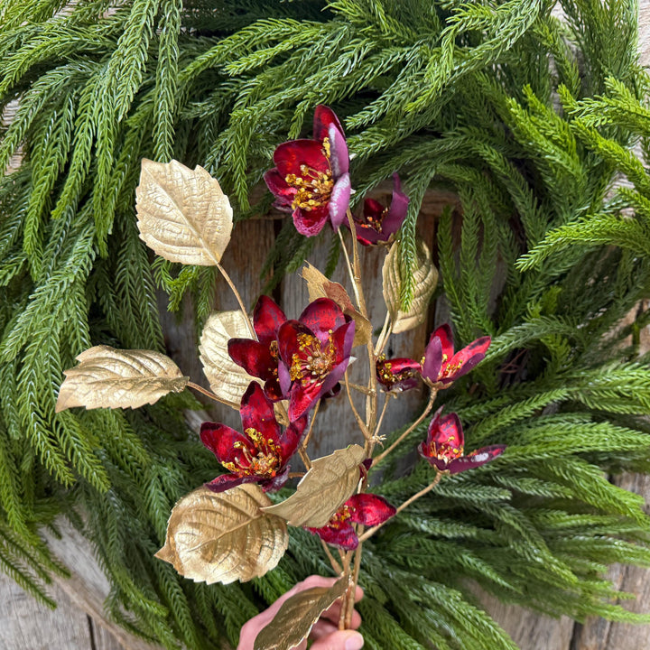 28" Burgundy Clematis Spray, Burgundy Christmas Floral