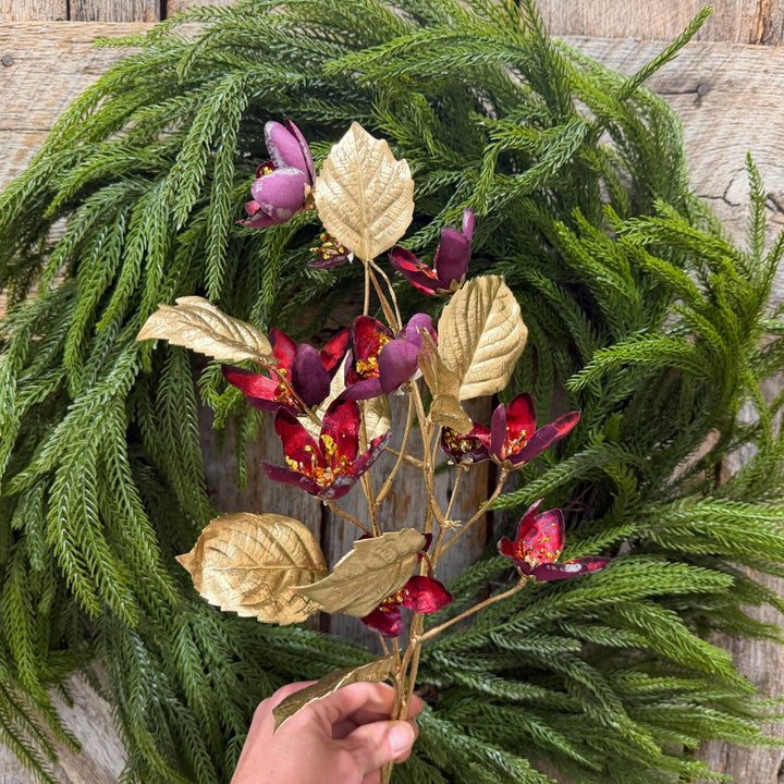 28" Burgundy Clematis Spray, Burgundy Christmas Floral