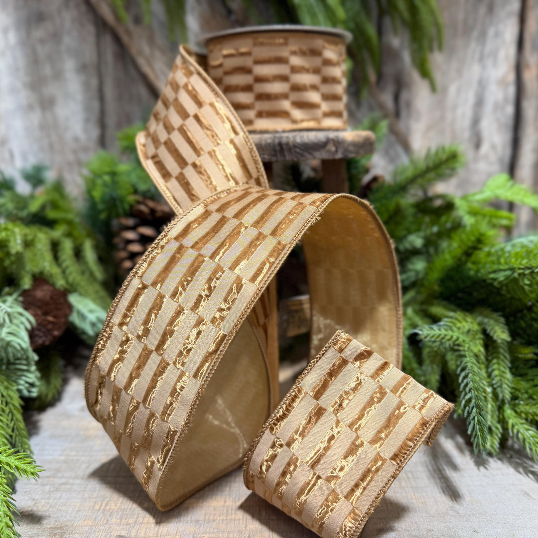 2.5" Gold RIbbon, Antique Gold Zellige Ribbon, Farrisilk Ribbon
