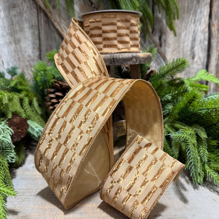 2.5" Gold RIbbon, Antique Gold Zellige Ribbon, Farrisilk Ribbon
