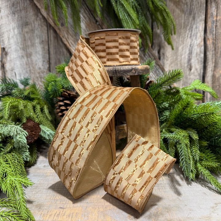 2.5" Gold RIbbon, Antique Gold Zellige Ribbon, Farrisilk Ribbon
