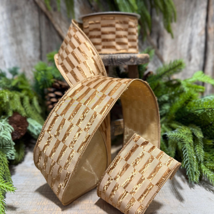 2.5" Gold RIbbon, Antique Gold Zellige Ribbon, Farrisilk Ribbon