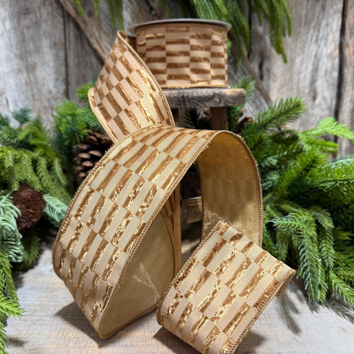 2.5" Gold RIbbon, Antique Gold Zellige Ribbon, Farrisilk Ribbon