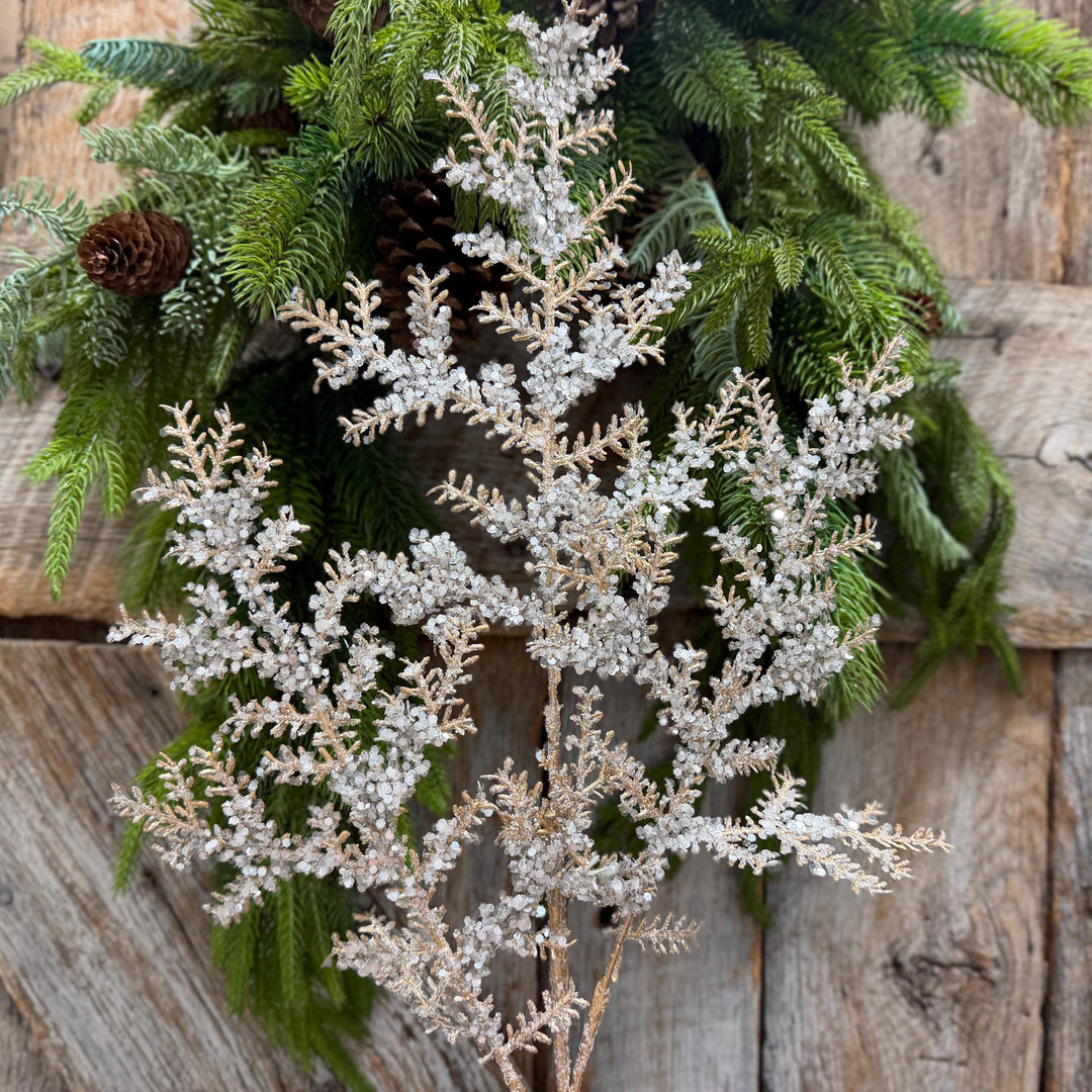31" Champagne Sequin Cedar Spray, Christmas Tree Spray