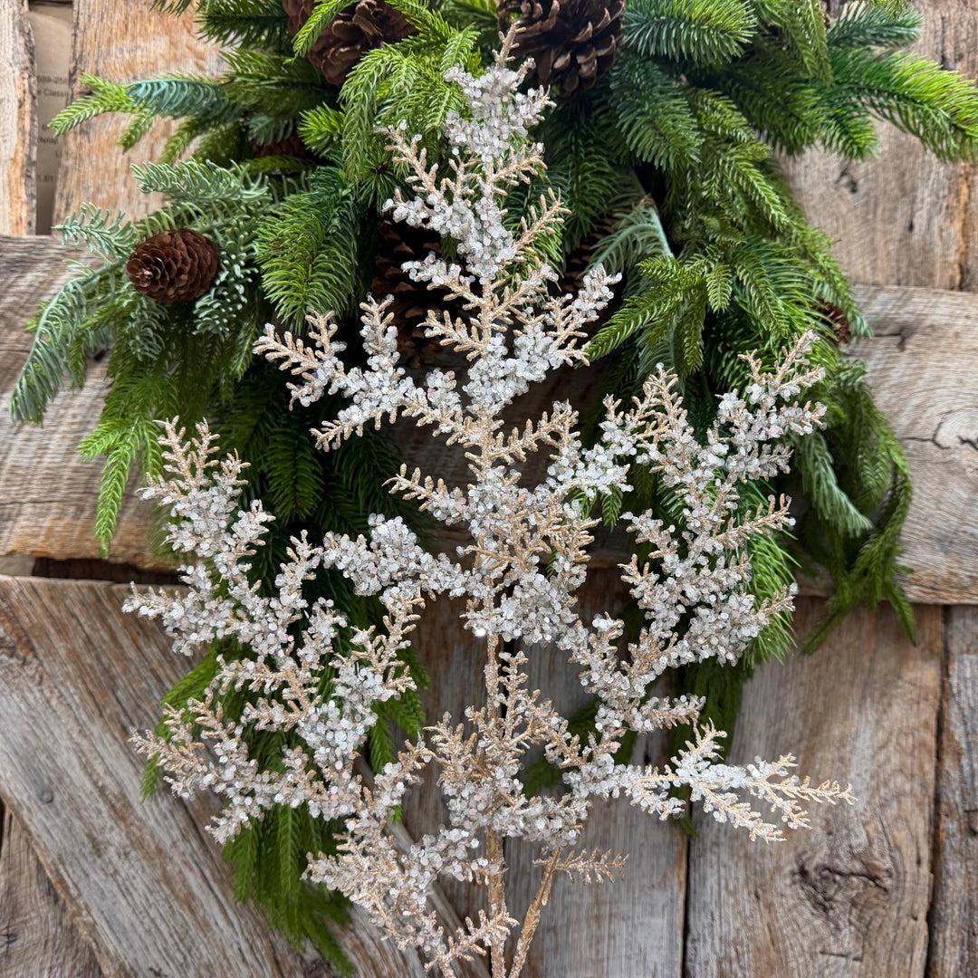 31" Champagne Sequin Cedar Spray, Christmas Tree Spray