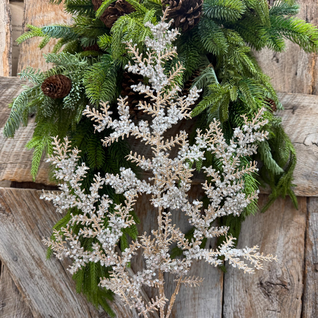 31" Champagne Sequin Cedar Spray, Christmas Tree Spray