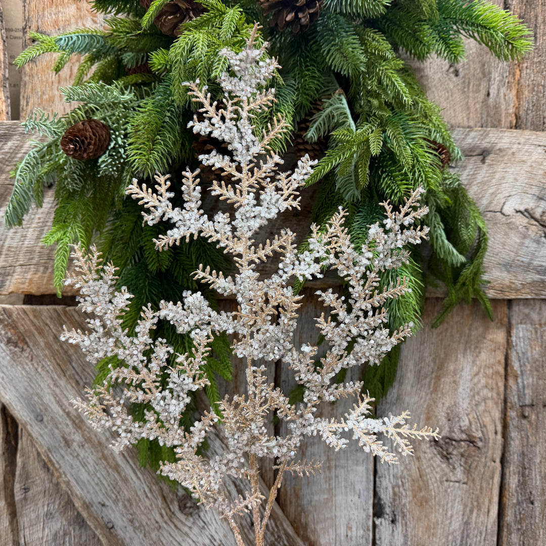 31" Champagne Sequin Cedar Spray, Christmas Tree Spray