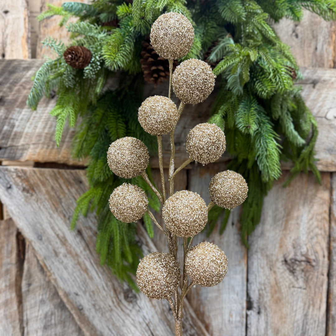 26" Champagne Gold Ball Spray, Christmas Ball Spray