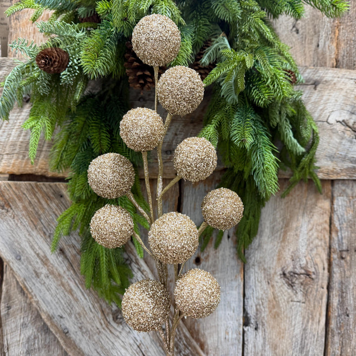 26" Champagne Gold Ball Spray, Christmas Ball Spray