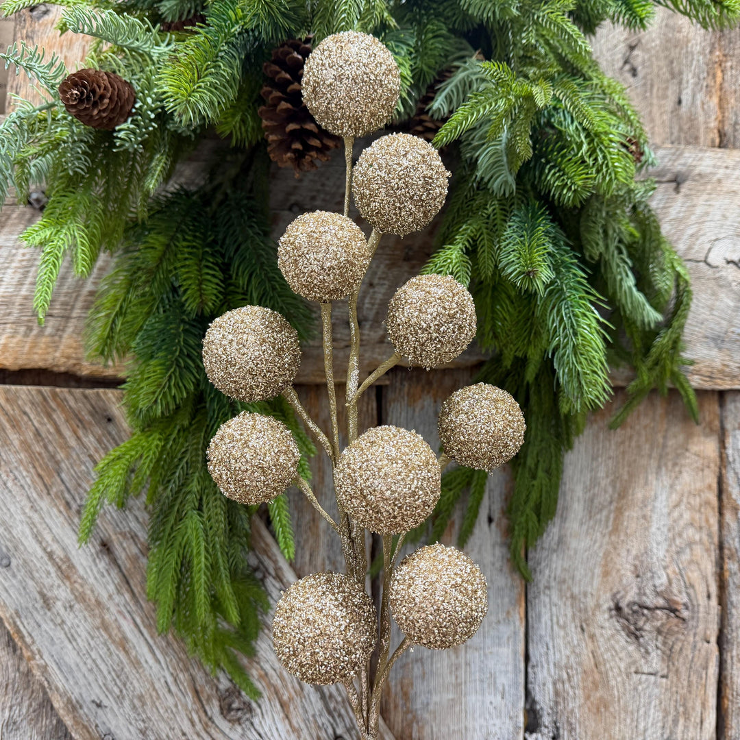 26" Champagne Gold Ball Spray, Christmas Ball Spray