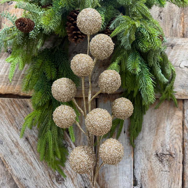 26" Champagne Gold Ball Spray, Christmas Ball Spray
