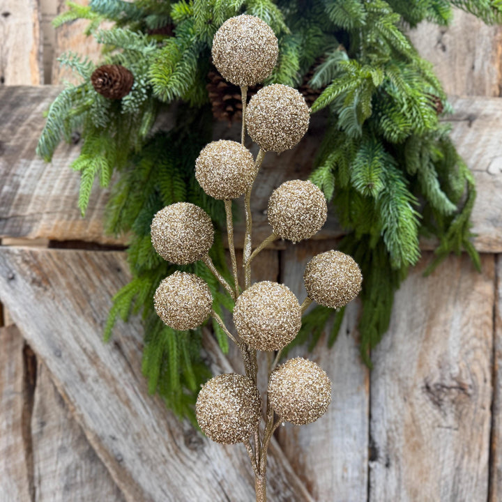 26" Champagne Gold Ball Spray, Christmas Ball Spray