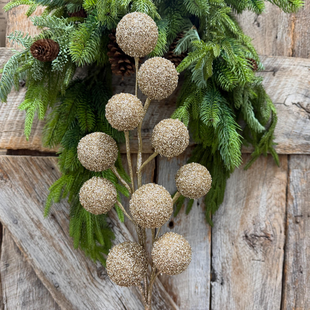 26" Champagne Gold Ball Spray, Christmas Ball Spray