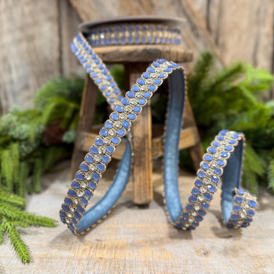 1" Steel Blue Jeweled Ribbon, Steel Blue Pendeloque Ribbon, Farrisilk, RK901-17