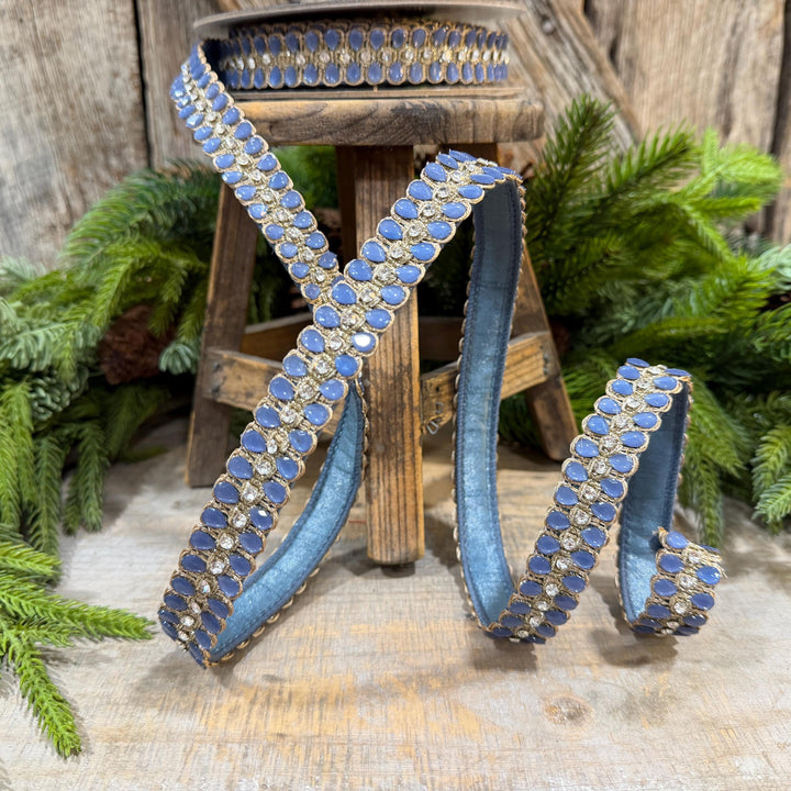 1" Steel Blue Jeweled Ribbon, Steel Blue Pendeloque Ribbon, Farrisilk, RK901-17