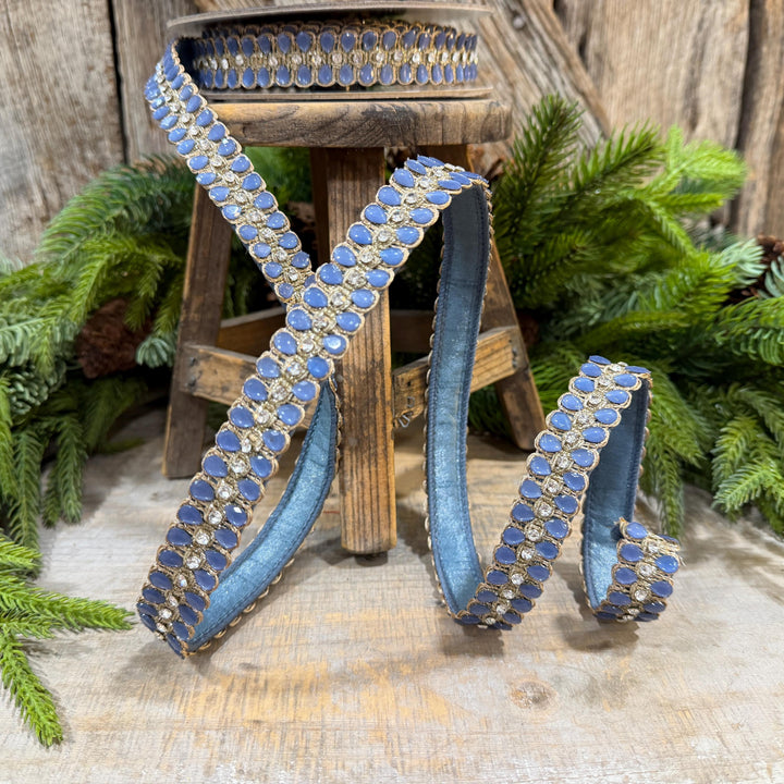 1" Steel Blue Jeweled Ribbon, Steel Blue Pendeloque Ribbon, Farrisilk, RK901-17