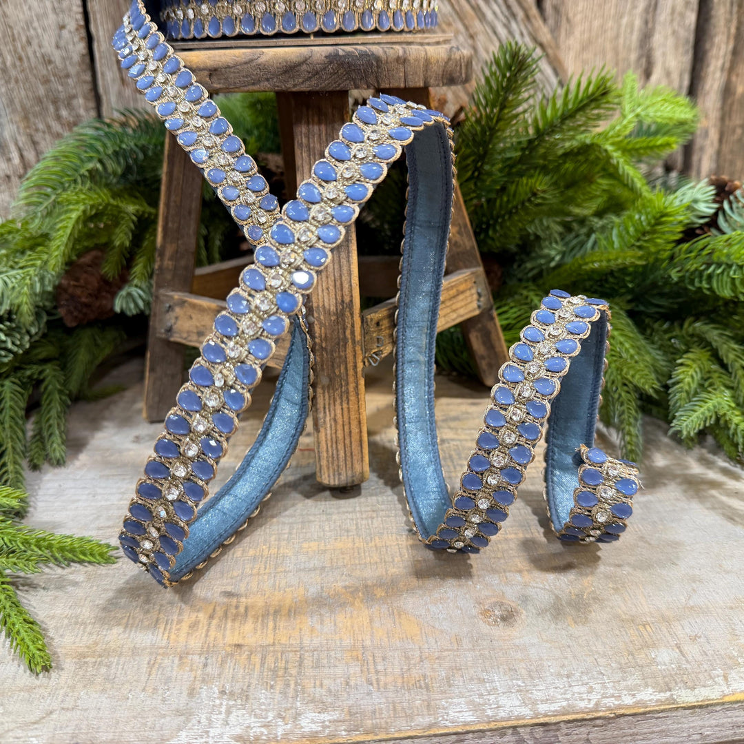 1" Steel Blue Jeweled Ribbon, Steel Blue Pendeloque Ribbon, Farrisilk, RK901-17