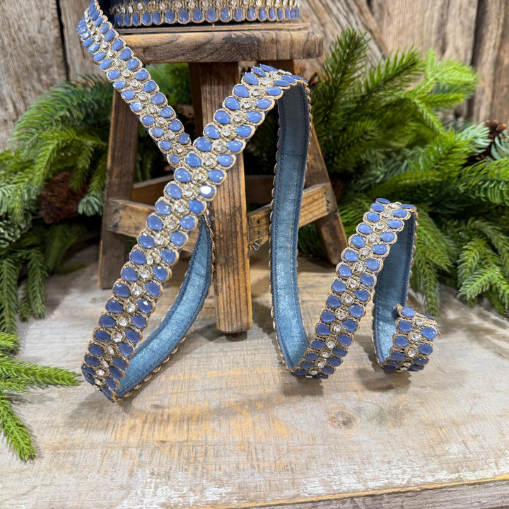 1" Steel Blue Jeweled Ribbon, Steel Blue Pendeloque Ribbon, Farrisilk, RK901-17