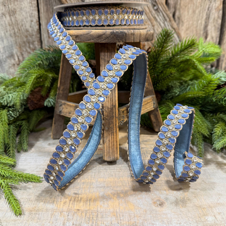 1" Steel Blue Jeweled Ribbon, Steel Blue Pendeloque Ribbon, Farrisilk, RK901-17