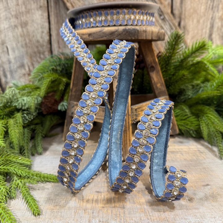 1" Steel Blue Jeweled Ribbon, Steel Blue Pendeloque Ribbon, Farrisilk, RK901-17