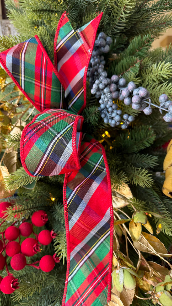 2.5" Traditional Christmas Plaid Ribbon, Wired Ribbon