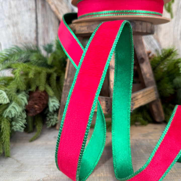 1" Red Green Velvet Ribbon, Red Velvet Ribbon, Christmas RIbbon