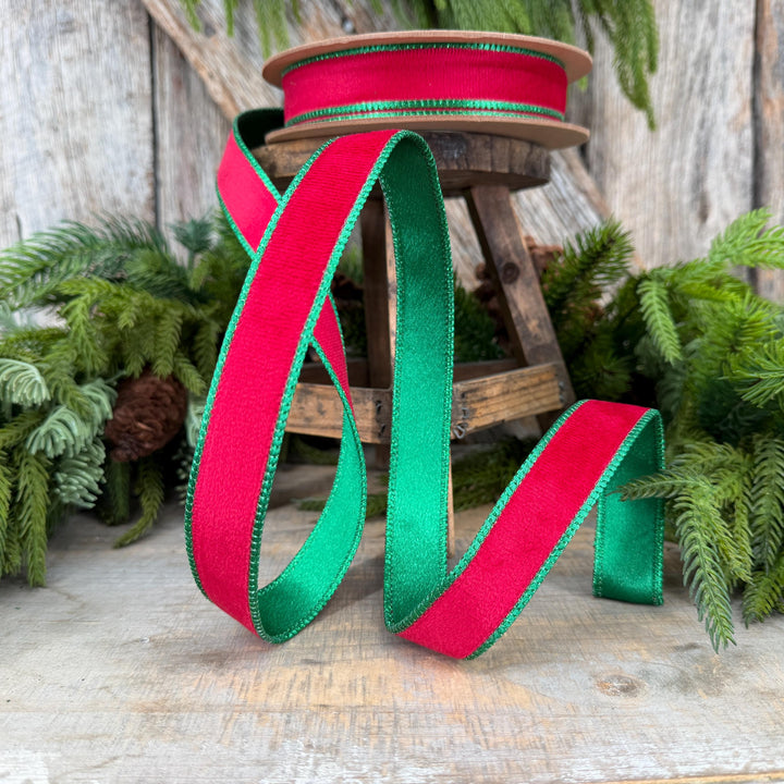 1" Red Green Velvet Ribbon, Red Velvet Ribbon, Christmas RIbbon