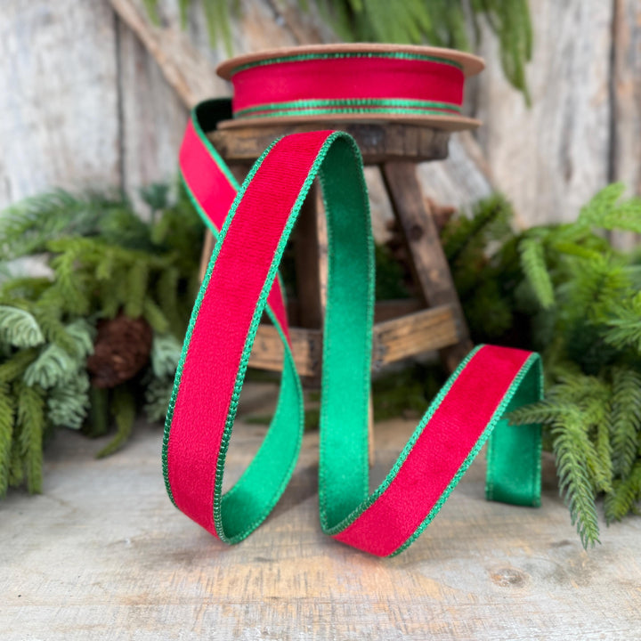 1" Red Green Velvet Ribbon, Red Velvet Ribbon, Christmas RIbbon