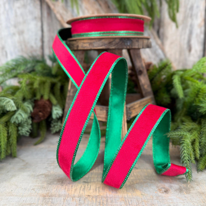 1" Red Green Velvet Ribbon, Red Velvet Ribbon, Christmas RIbbon