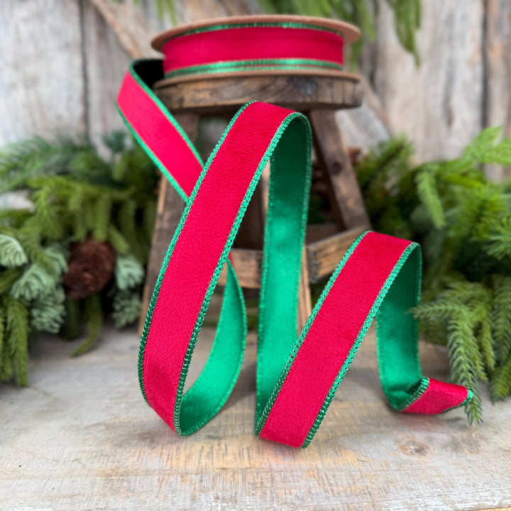 1" Red Green Velvet Ribbon, Red Velvet Ribbon, Christmas RIbbon