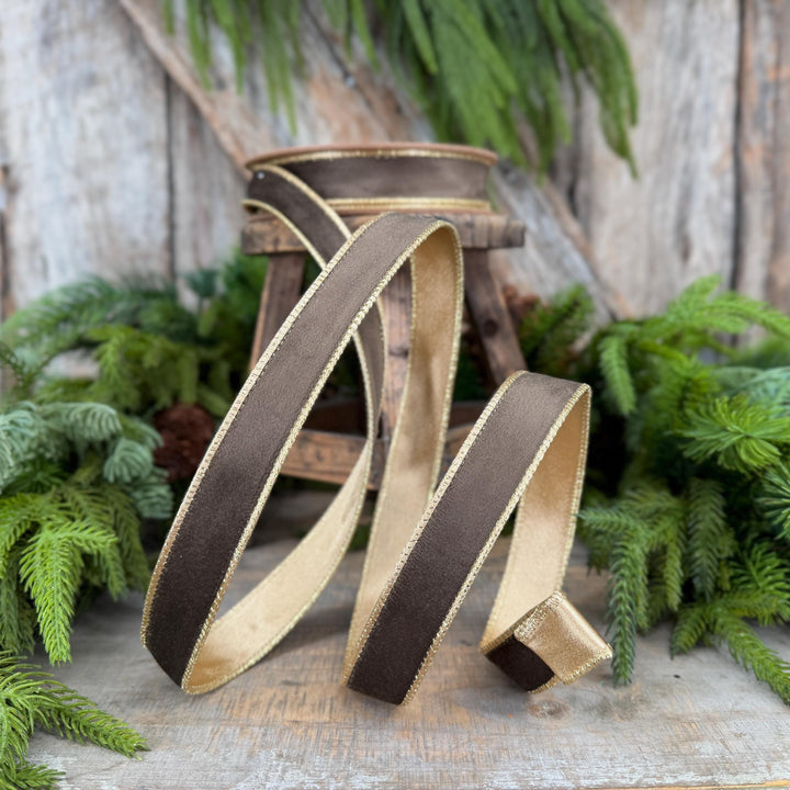1" Taupe Brown Velvet RIbbon, Wired Ribbon, Brown Velvet Ribbon