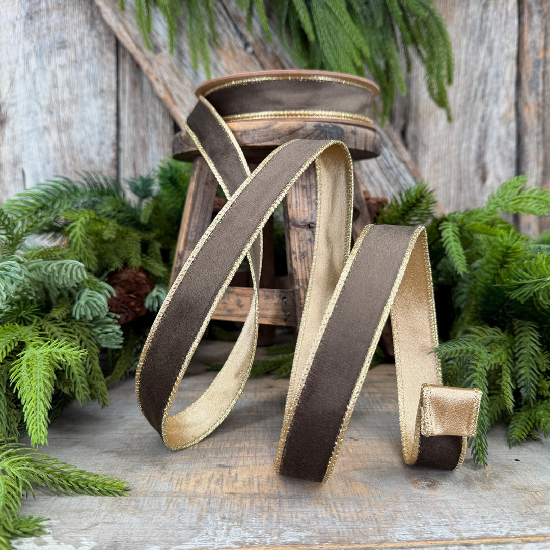 1" Brown Velvet RIbbon, Wired Ribbon