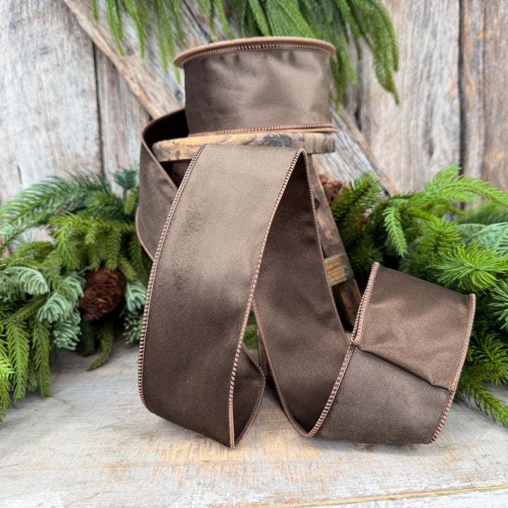2.5" Brown Velvet RIbbon, Wired Ribbon, Brown Velvet Ribbon, Christmas Velvet Ribbon, Fall Ribbon, Designer Velvet Ribbon
