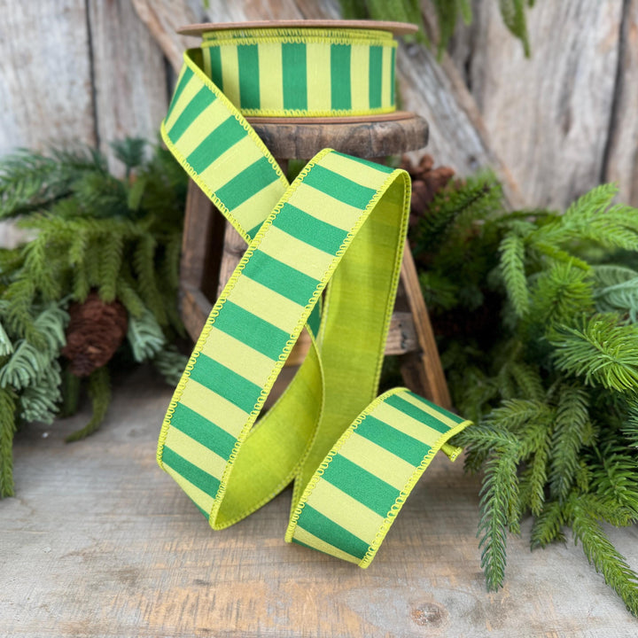 1.5" Lime Green Striped Ribbon, Christmas Color Block